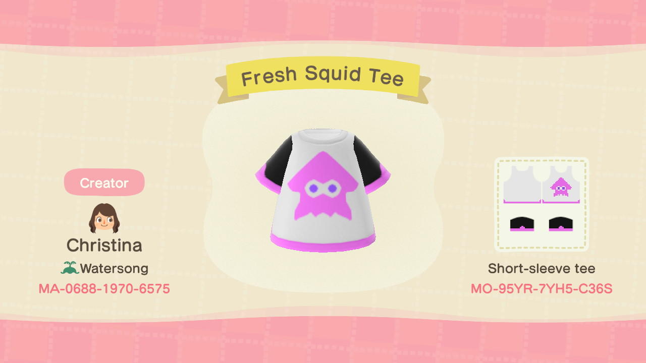Animal Crossing Design Code: MO-95YR-7YH5-C36S Fresh Squid Tee