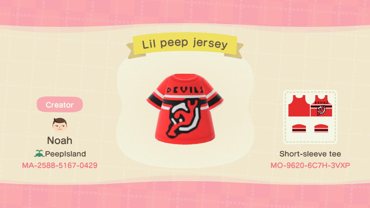 Animal Crossing Design Code: MO-9620-6C7H-3VXP Lil peep jersey
