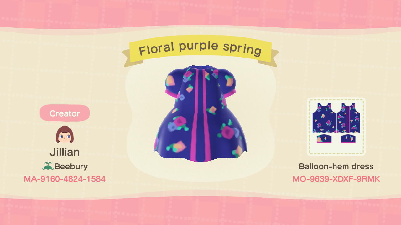 Animal Crossing Design Code: MO-9639-XDXF-9RMK Floral purple spring