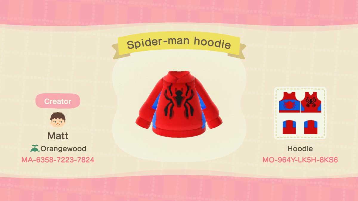 Animal Crossing Design Code: MO-964Y-LK5H-8KS6 Spider-man Hoodie