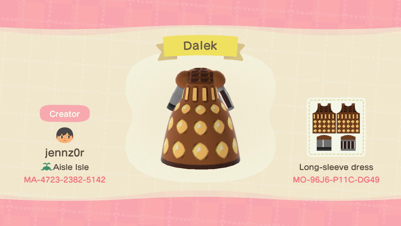 Animal Crossing Design Code: MO-96J6-P11C-DG49 Dalek