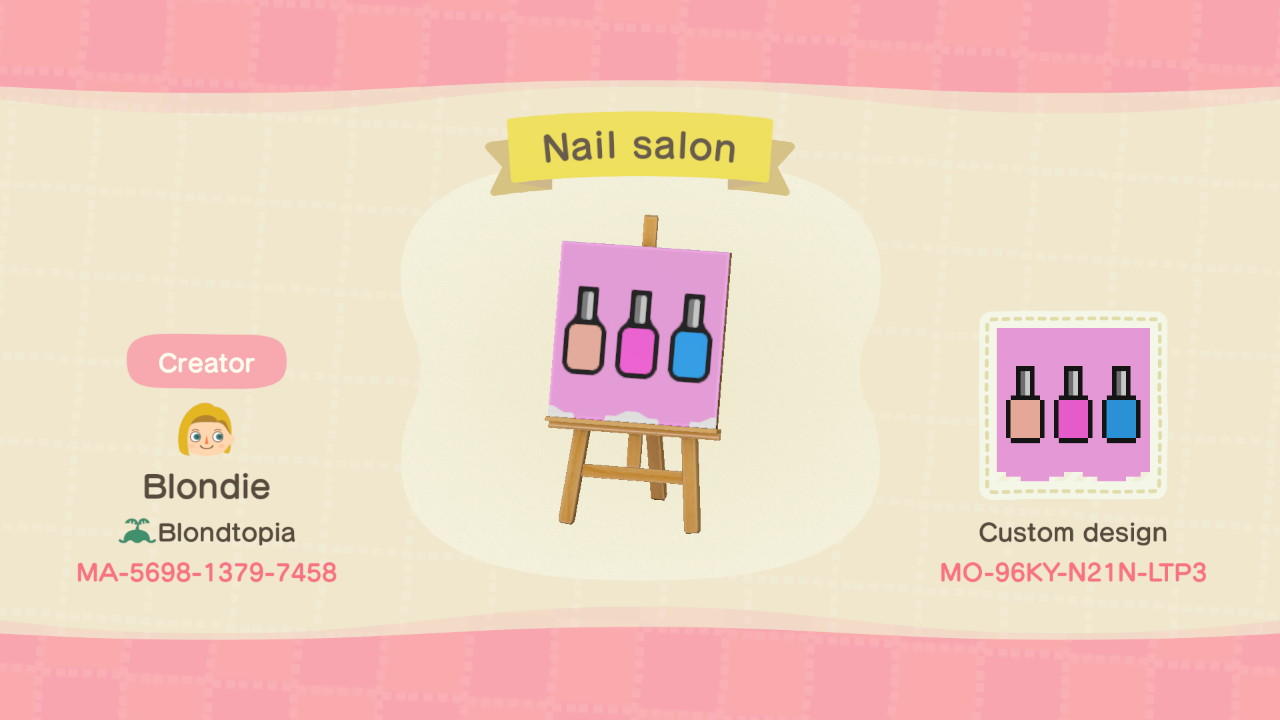 Animal Crossing Design Code: MO-96KY-N21N-LTP3 Nail salon