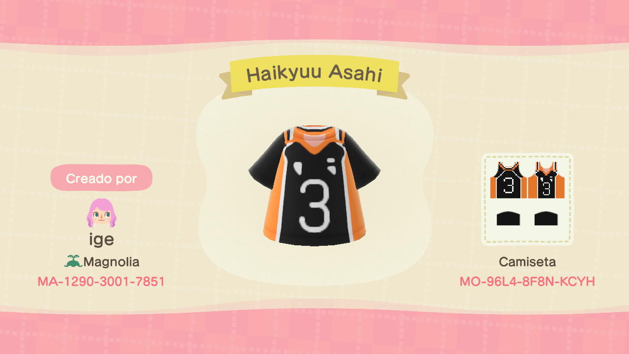 Animal Crossing Design Code: MO-96L4-8F8N-KCYH Asahi Haikyuu