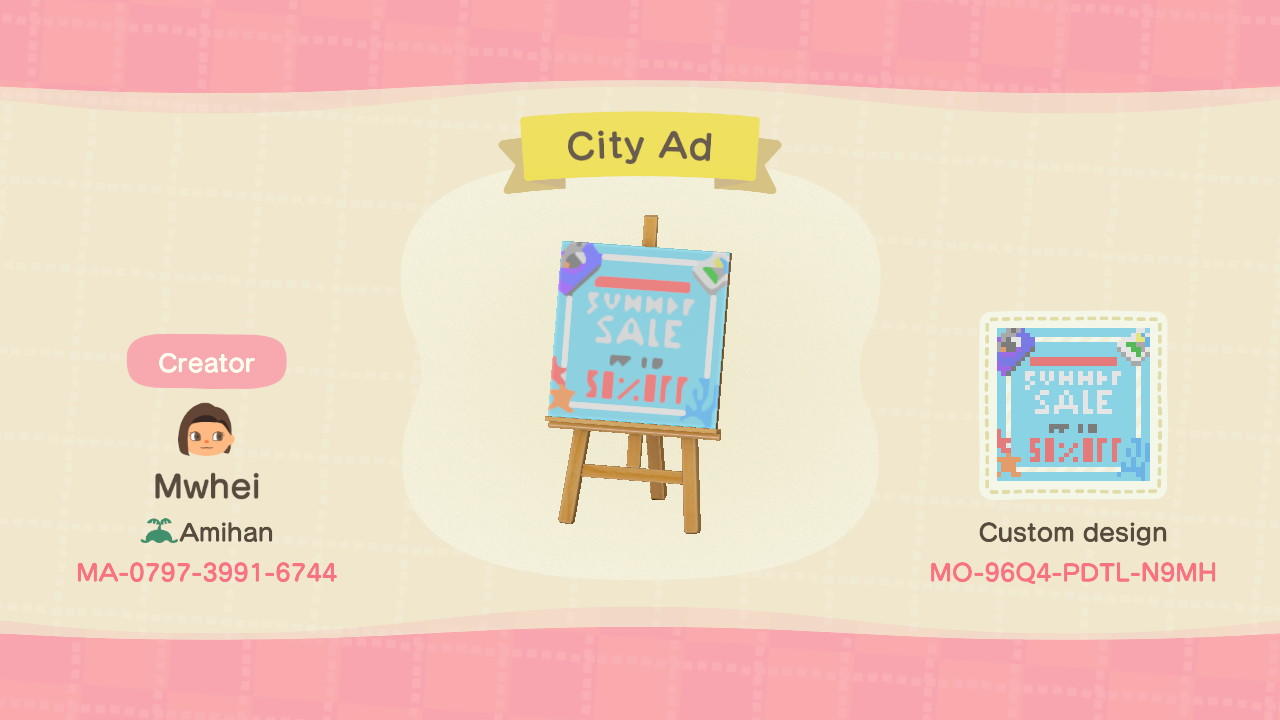 Animal Crossing Design Code: MO-96Q4-PDTL-N9MH City Ad