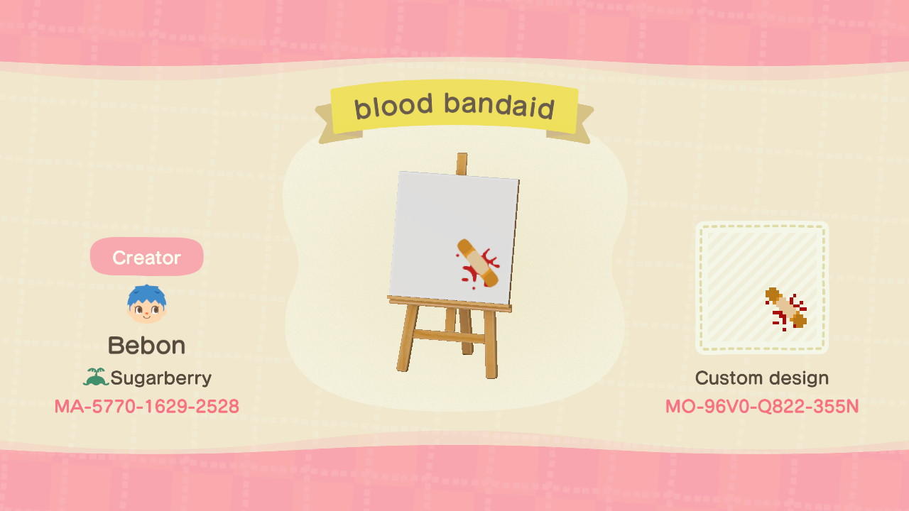 Animal Crossing Design Code: MO-96V0-Q822-355N Bloody bandaid