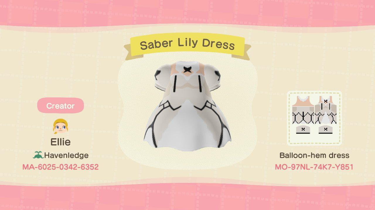Animal Crossing Design Code: MO-97NL-74K7-Y851 Saber Lily Dress