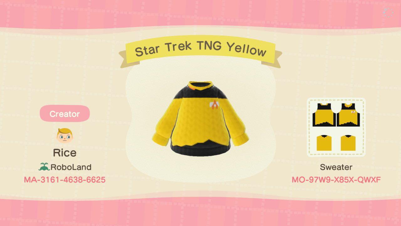 Animal Crossing Design Code: MO-97W9-X85X-QWXF Star Trek TNG Yellow