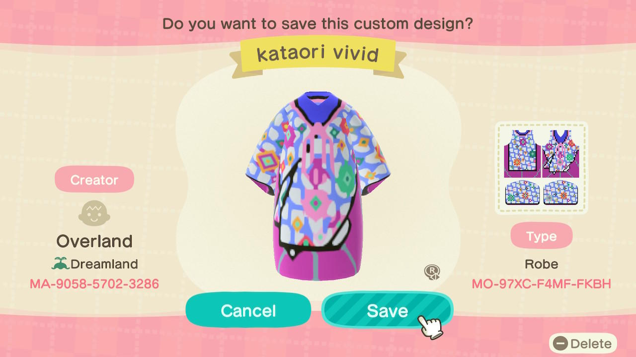 Animal Crossing Design Code: MO-97XC-F4MF-FKBH Kataori Vivid