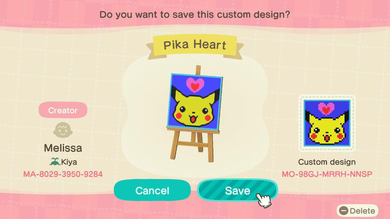 Animal Crossing Design Code: MO-98GJ-MRRH-NNSP Pika Heart