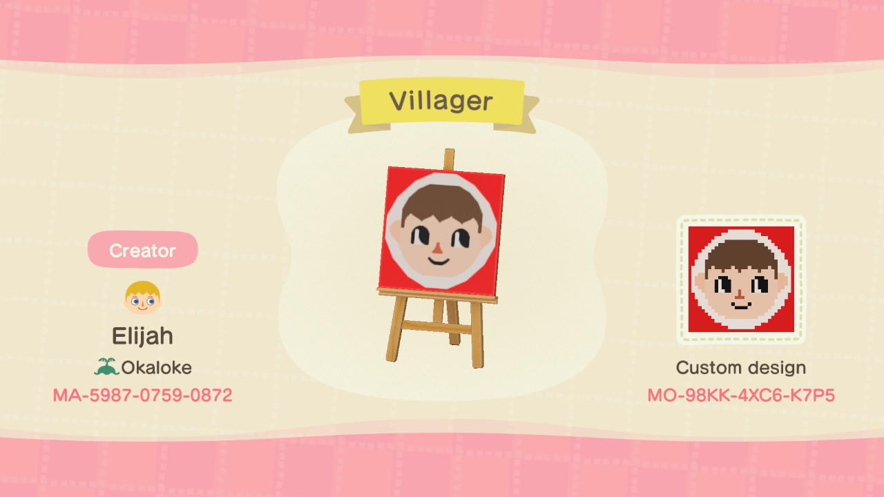 Animal Crossing Design Code: MO-98KK-4XC6-K7P5 Villager