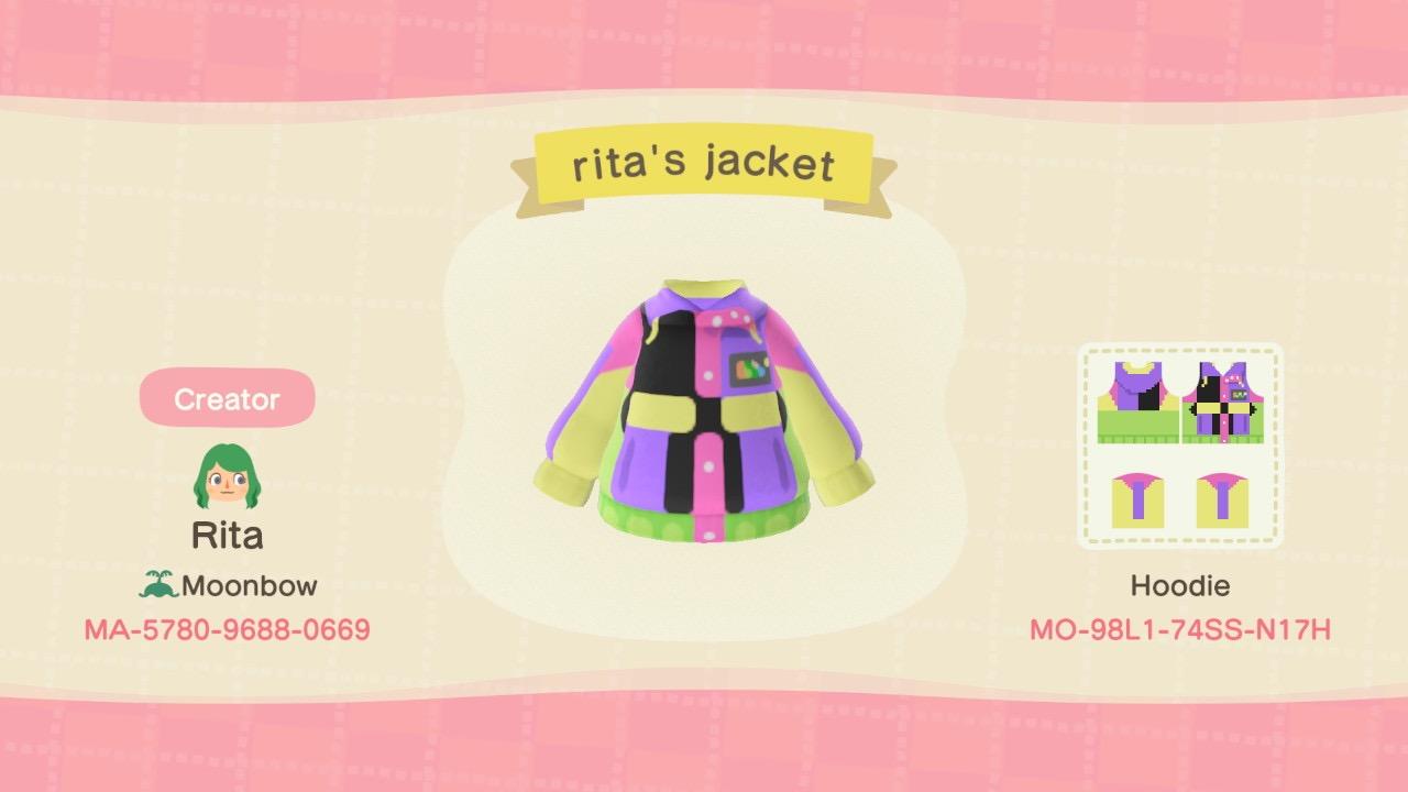 Animal Crossing Design Code: MO-98L1-74SS-N17H ritaâ€™s jacket