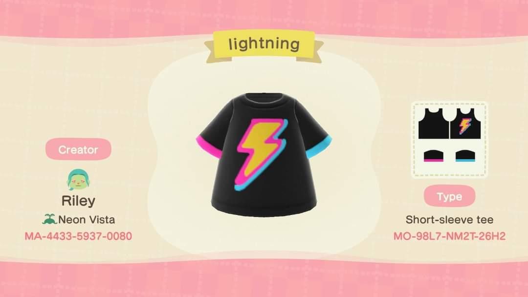 Animal Crossing Design Code: MO-98L7-NM2T-26H2 Lightning Bolt Shirt