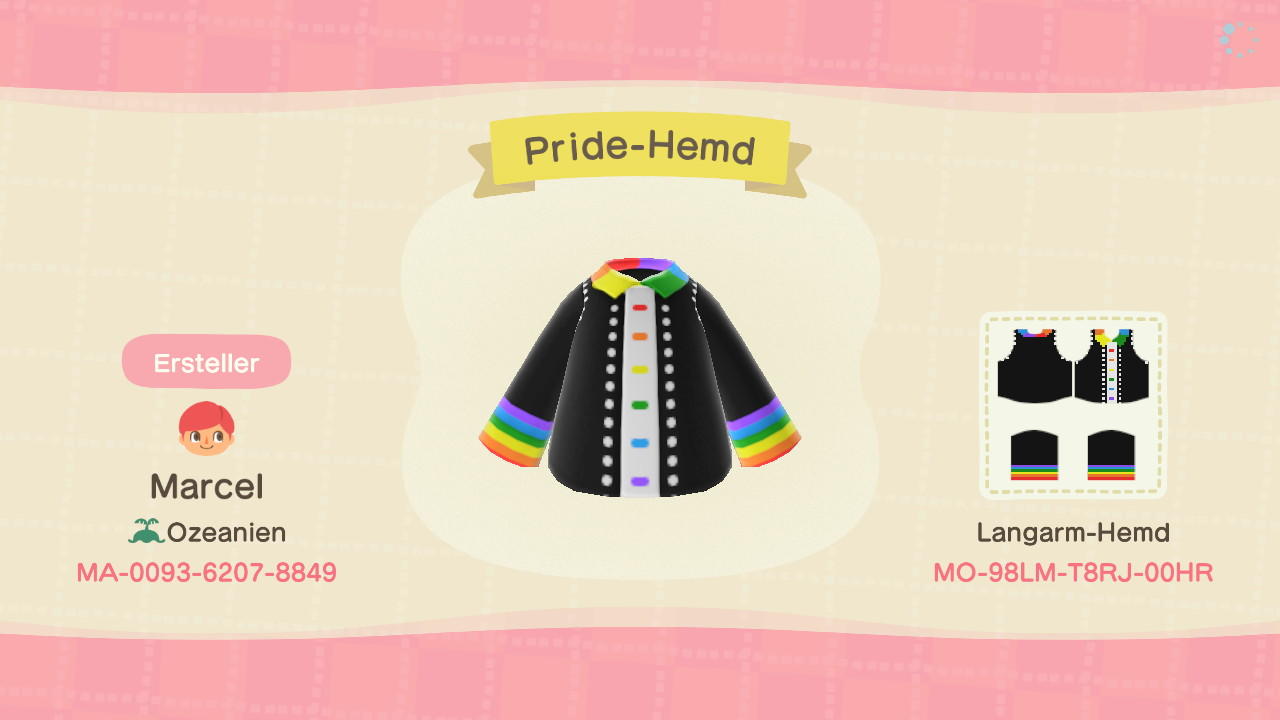 Animal Crossing Design Code: MO-98LM-T8RJ-00HR Pride-Hemd