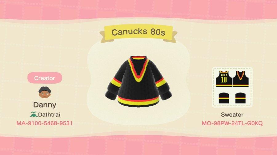 Animal Crossing Design Code: MO-98PW-24TL-G0KQ Canucks 80s Jersey