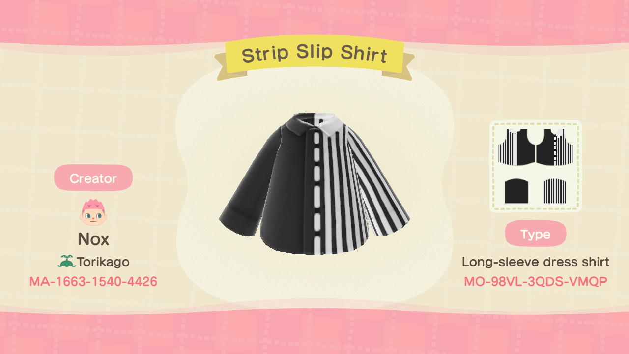Animal Crossing Design Code: MO-98VL-3QDS-VMQP Strip Split Shirt