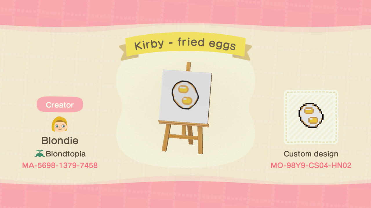 Animal Crossing Design Code: MO-98Y9-CS04-HN02 Kirby - fried eggs