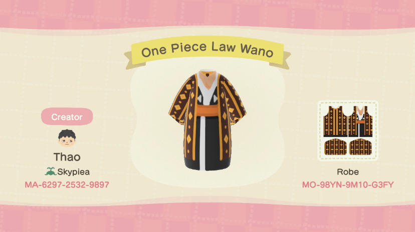 Animal Crossing Design Code: MO-98YN-9M10-G3FY One Piece Law Wano