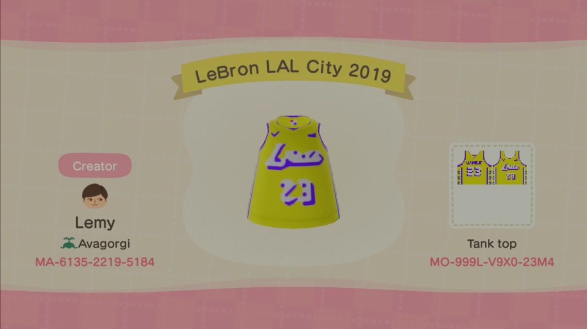 Animal Crossing Design Code: MO-999L-V9X0-23M4 LeBron Lakers jersey