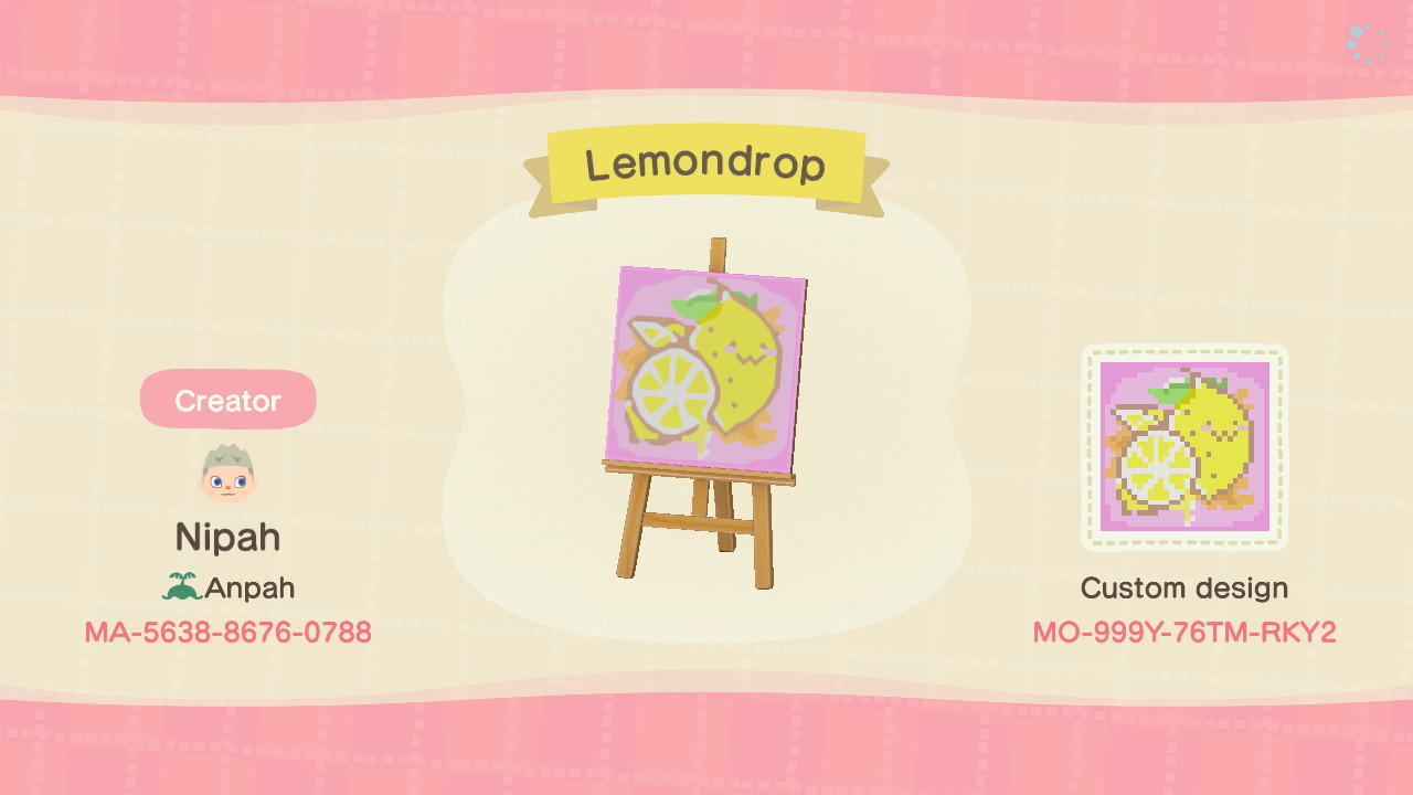 Animal Crossing Design Code: MO-999Y-76TM-RKY2 Lemondrop
