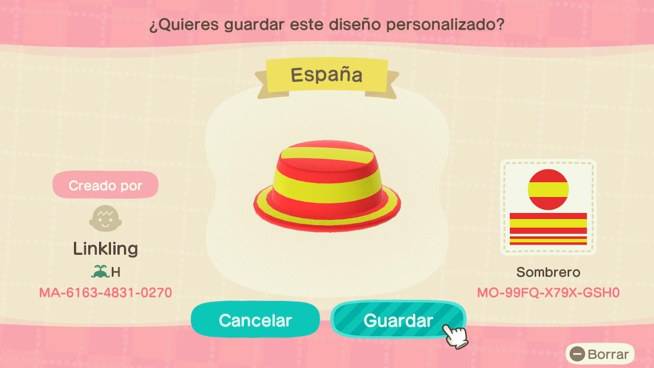 Animal Crossing Design Code: MO-99FQ-X79X-GSH0 España