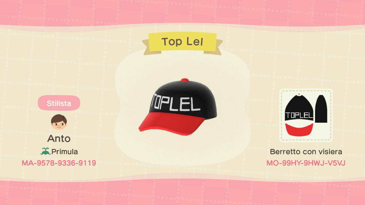 Animal Crossing Design Code: MO-99HY-9HWJ-V5VJ Top Lel Hat