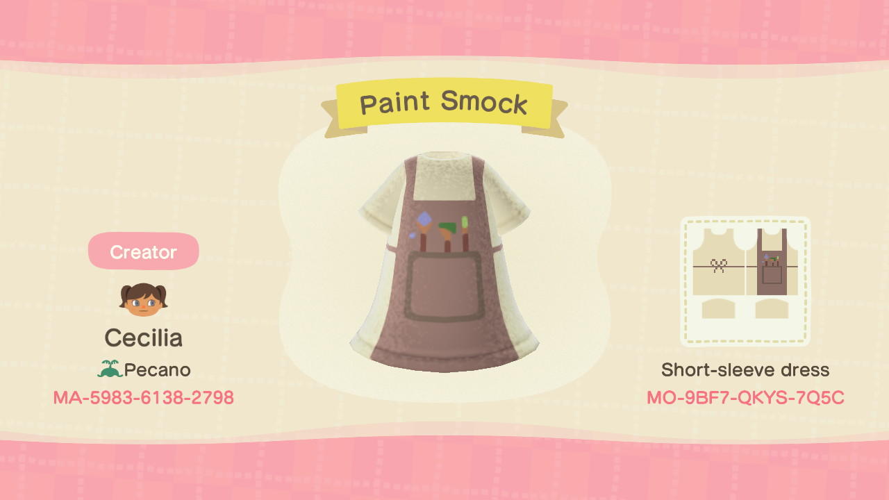 Animal Crossing Design Code: MO-9BF7-QKYS-7Q5C Paint Smock