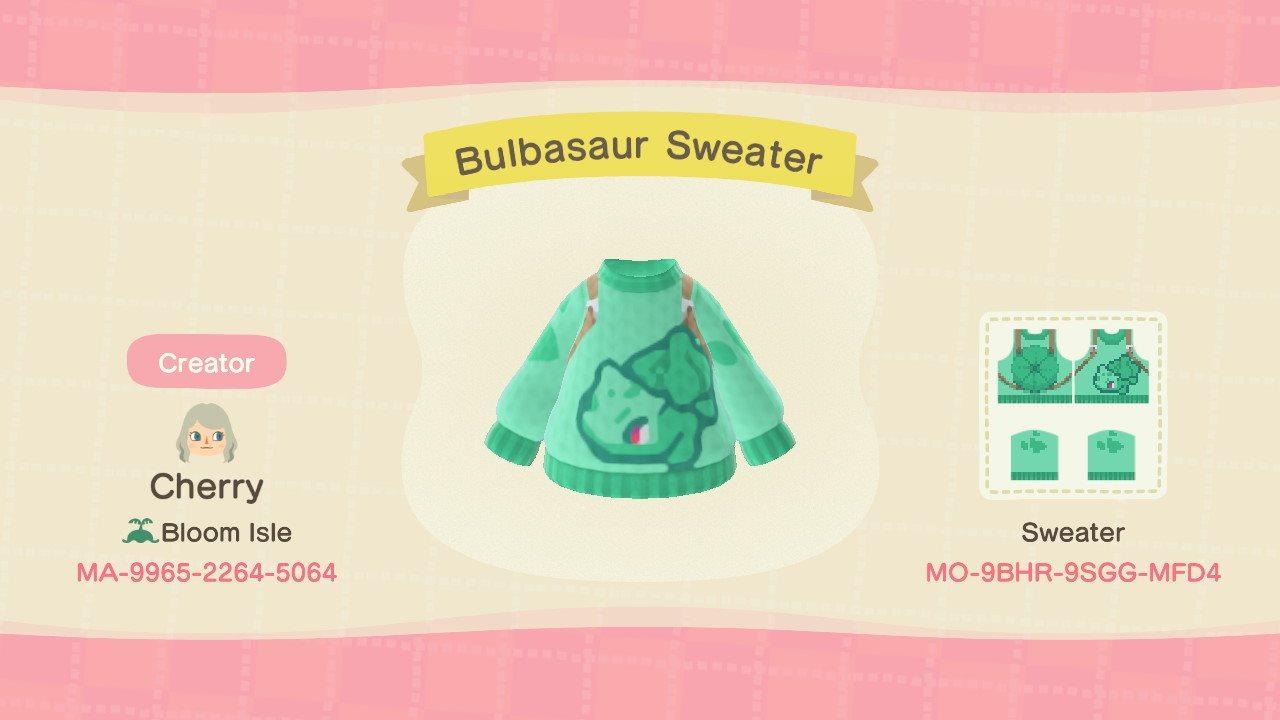 Animal Crossing Design Code: MO-9BHR-9SGG-MFD4 Bulba-pack sweater