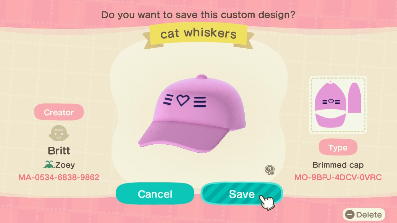 Animal Crossing Design Code: MO-9BPJ-4DCV-0VRC Cat whiskers