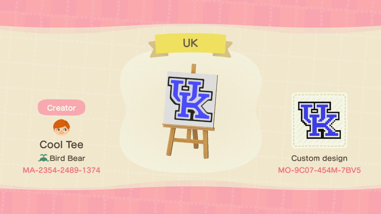 Animal Crossing Design Code: MO-9C07-454M-7BV5 Kentucky Wildcats UK