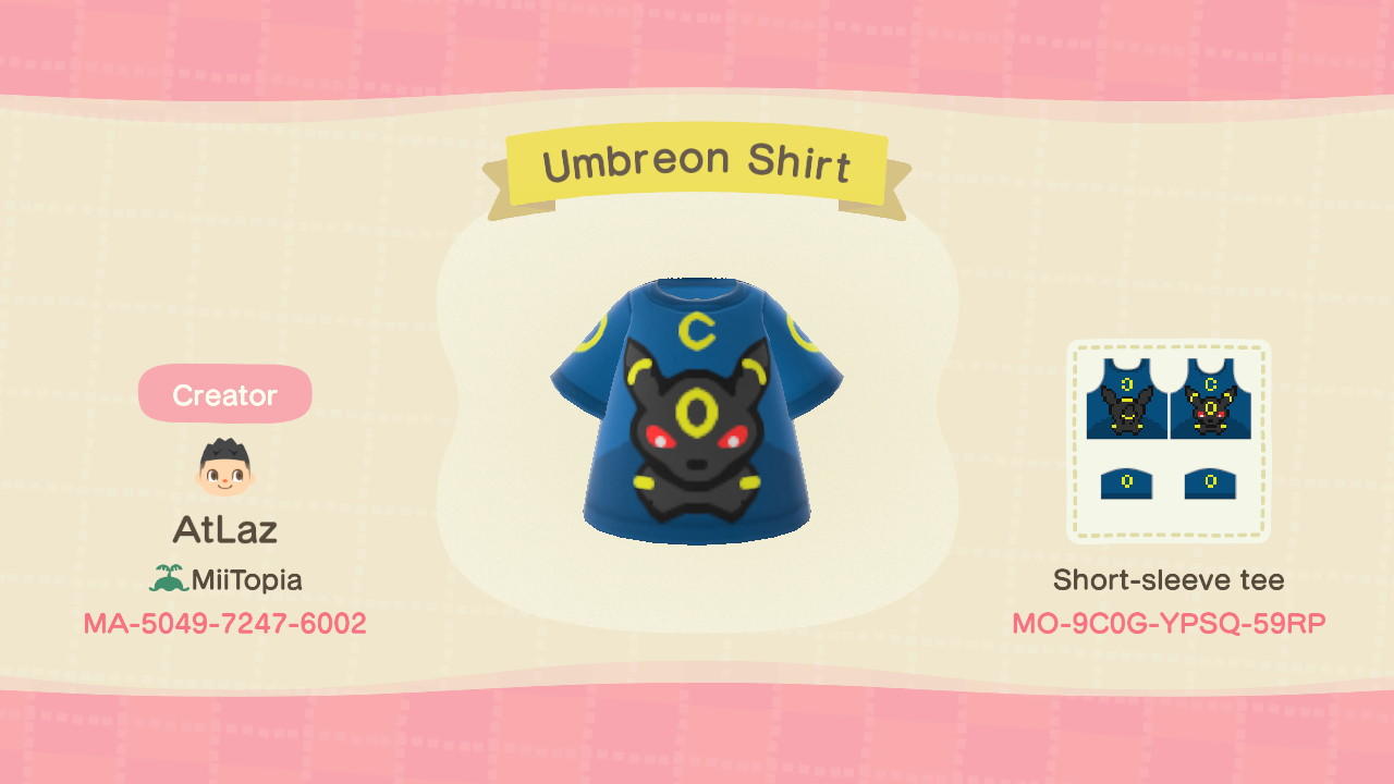 Animal Crossing Design Code: MO-9C0G-YPSQ-59RP Umbreon Shirt