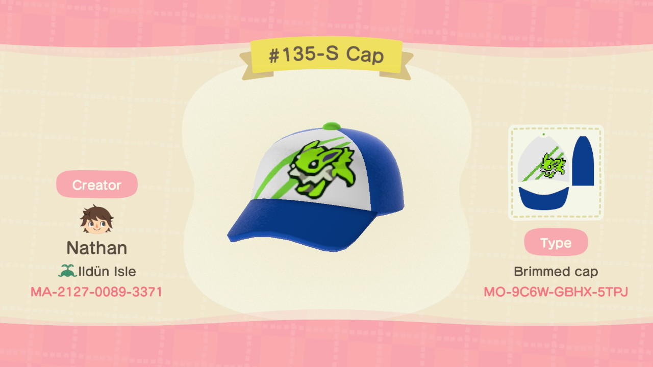 Animal Crossing Design Code: MO-9C6W-GBHX-5TPJ Shiny Jolteon cap