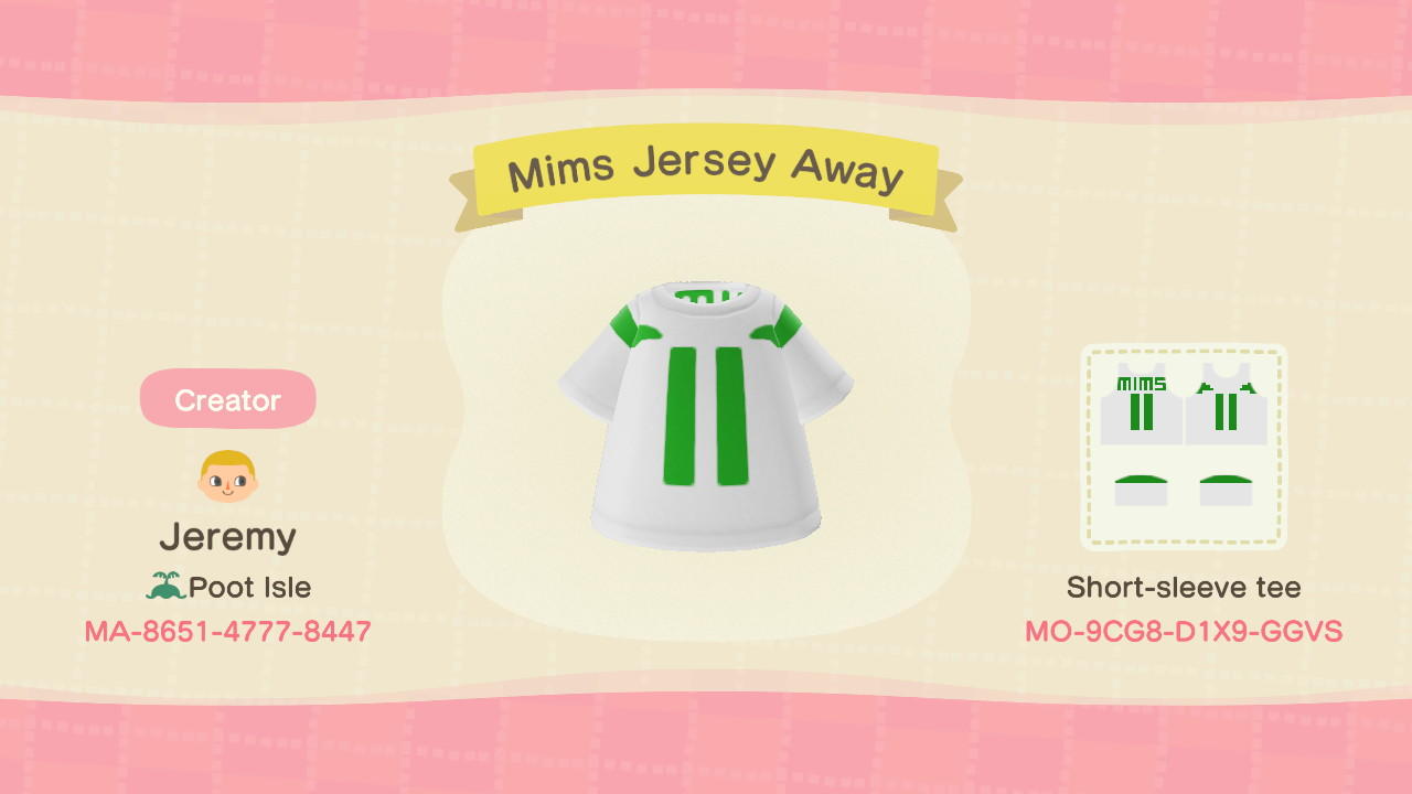 Animal Crossing Design Code: MO-9CG8-D1X9-GGVS Jets Jersey Mims