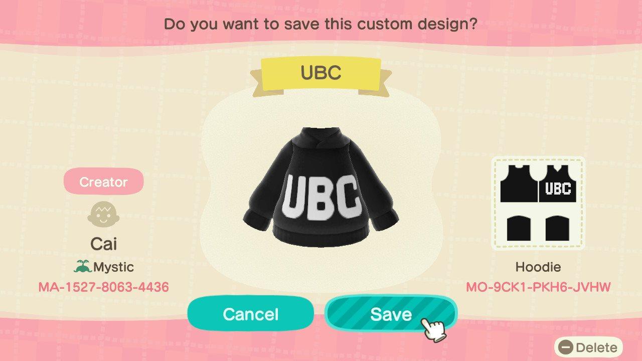 Animal Crossing Design Code: MO-9CK1-PKH6-JVHW UBC
