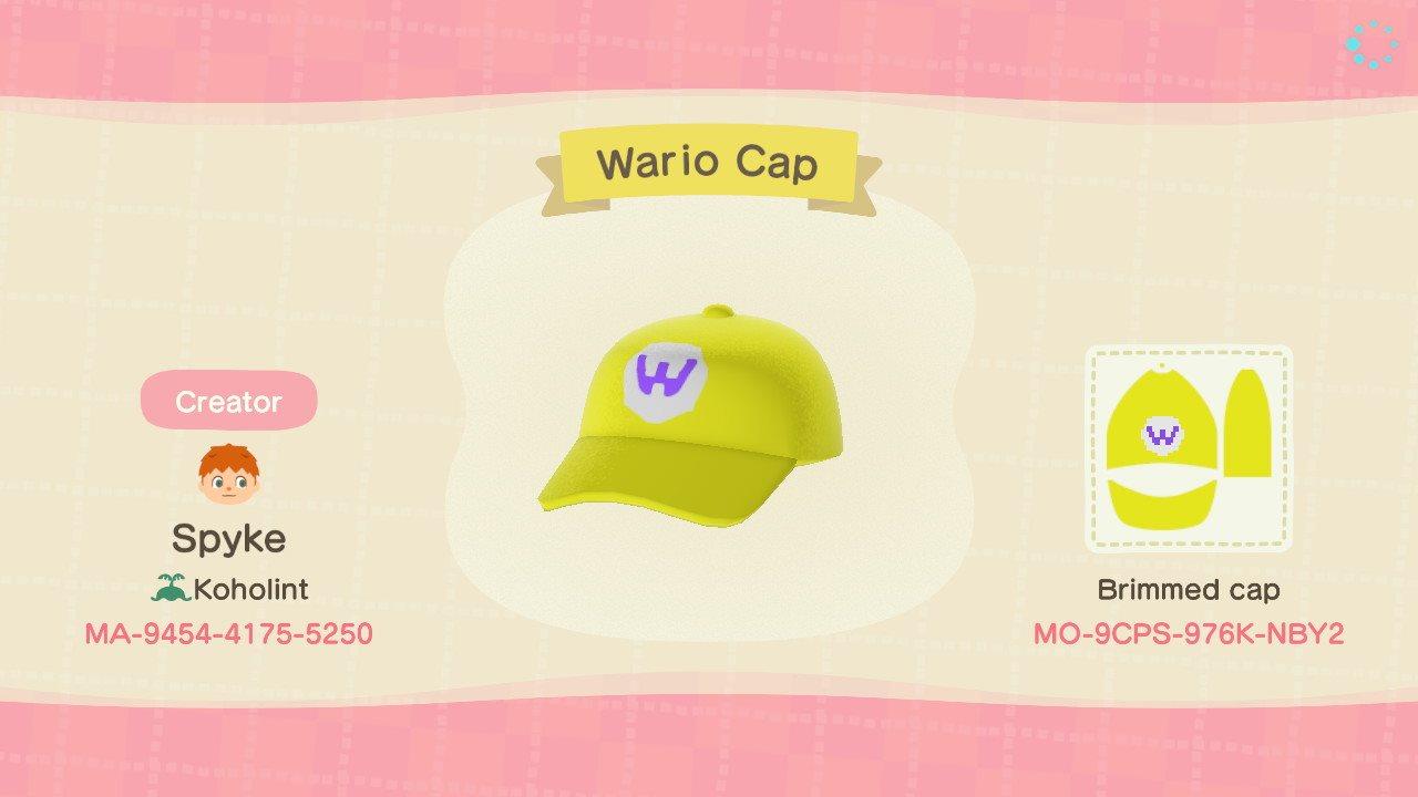 Animal Crossing Design Code: MO-9CPS-976K-NBY2 Wario&#39;s Cap