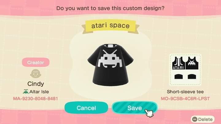 Animal Crossing Design Code: MO-9CSB-4C6R-LPST Atari Space Invaders