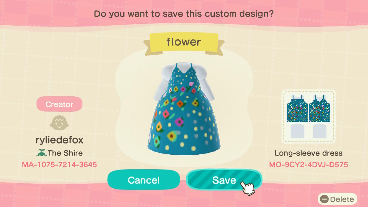 Animal Crossing Design Code: MO-9CY2-4DVJ-D575 Blue Floral Dress