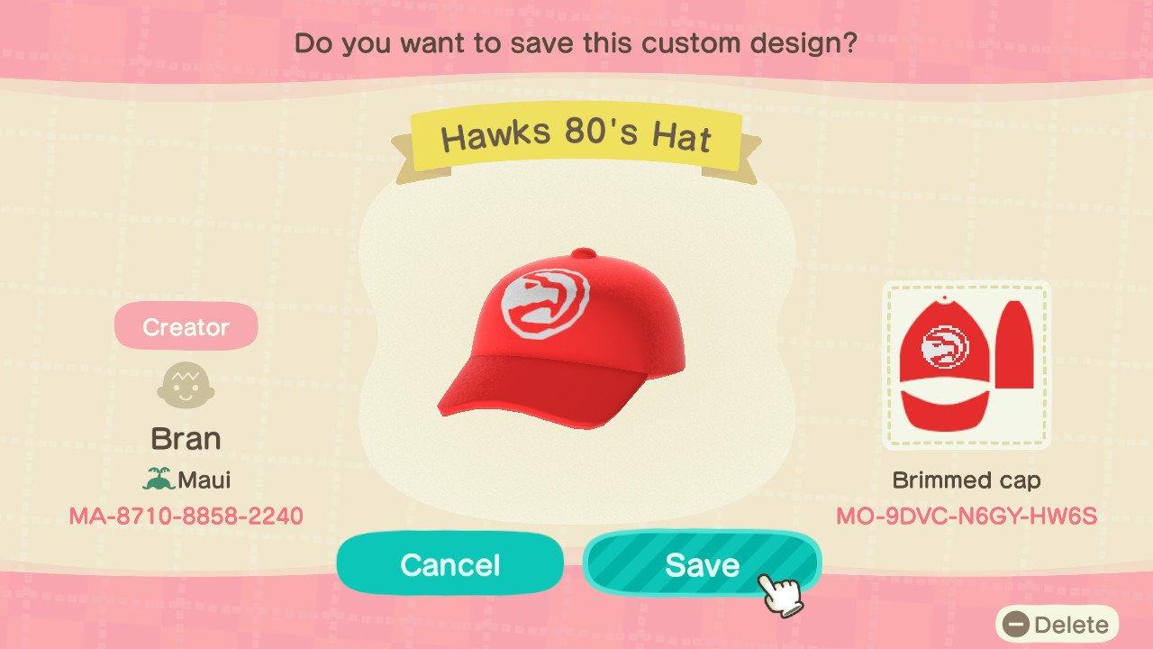 Animal Crossing Design Code: MO-9DVC-N6GY-HW6S Hawks 80s Hat