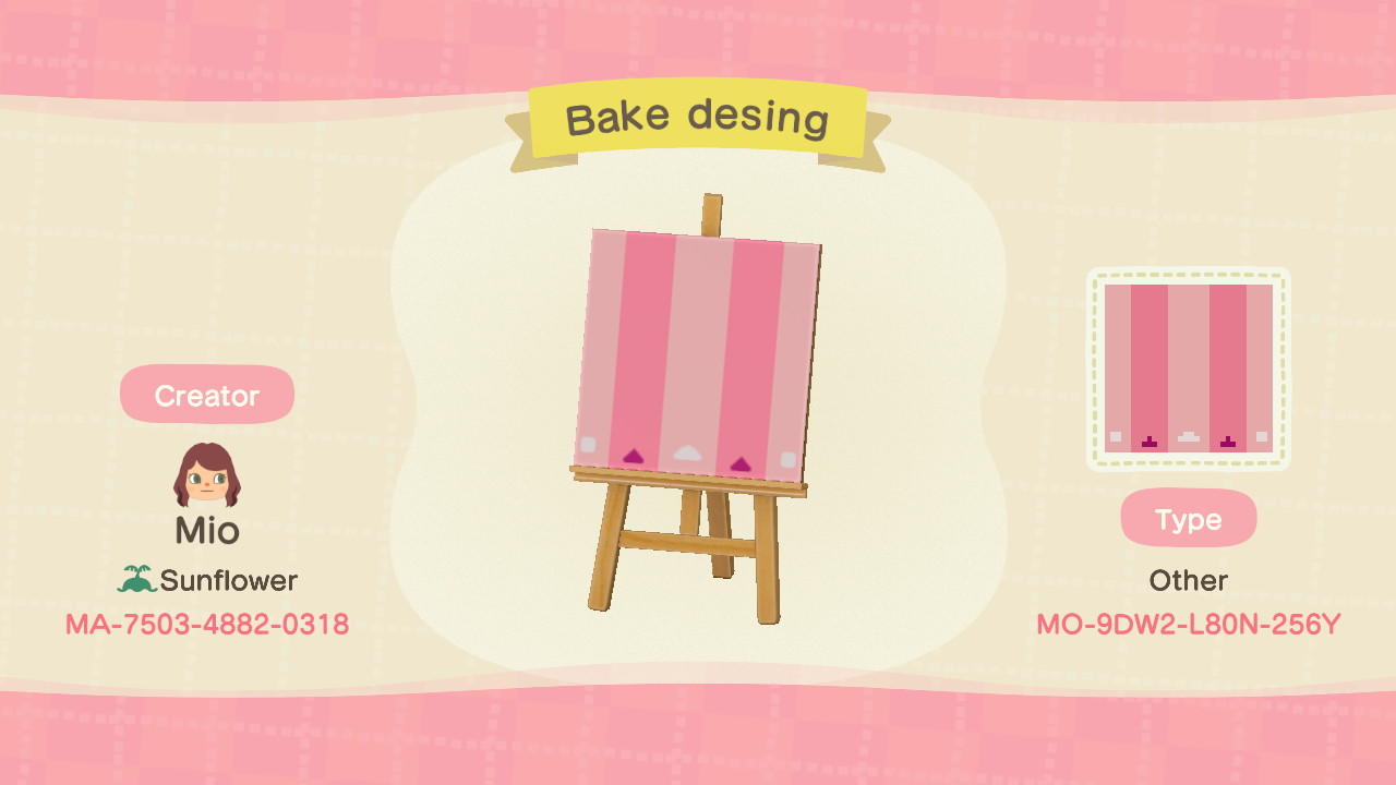 Animal Crossing Design Code: MO-9DW2-L80N-256Y Bake Design Stall