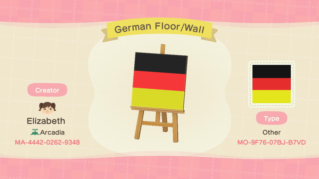 Animal Crossing Design Code: MO-9F76-07BJ-B7VD German Floor/Wall