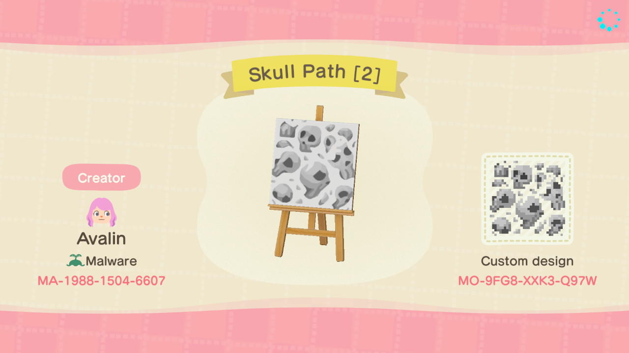 Animal Crossing Design Code: MO-9FG8-XXK3-Q97W Skull Path [2]