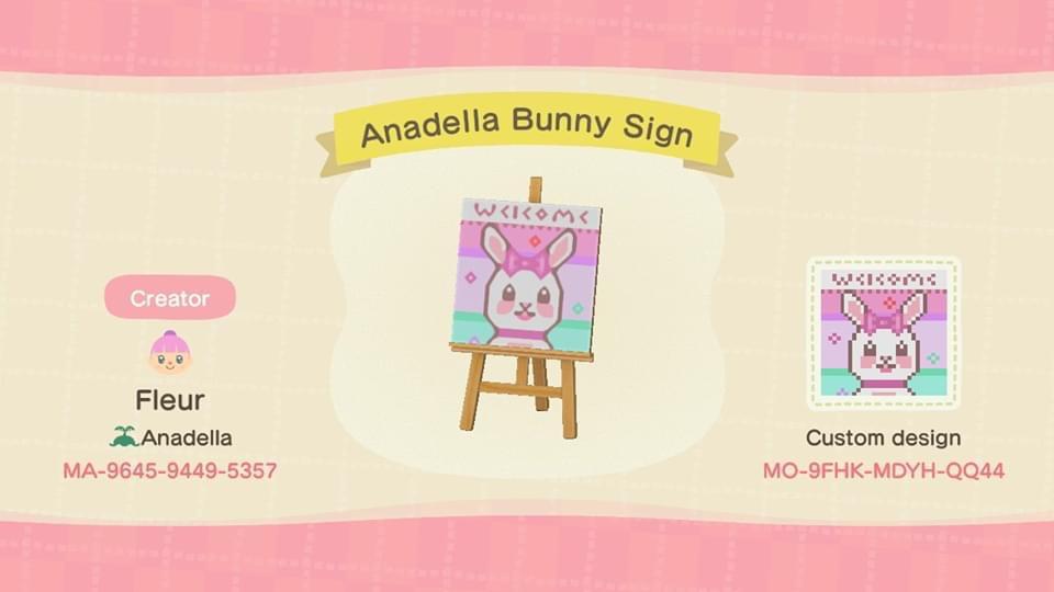 Animal Crossing Design Code: MO-9FHK-MDYH-QQ44 Anadella Bunny Sign