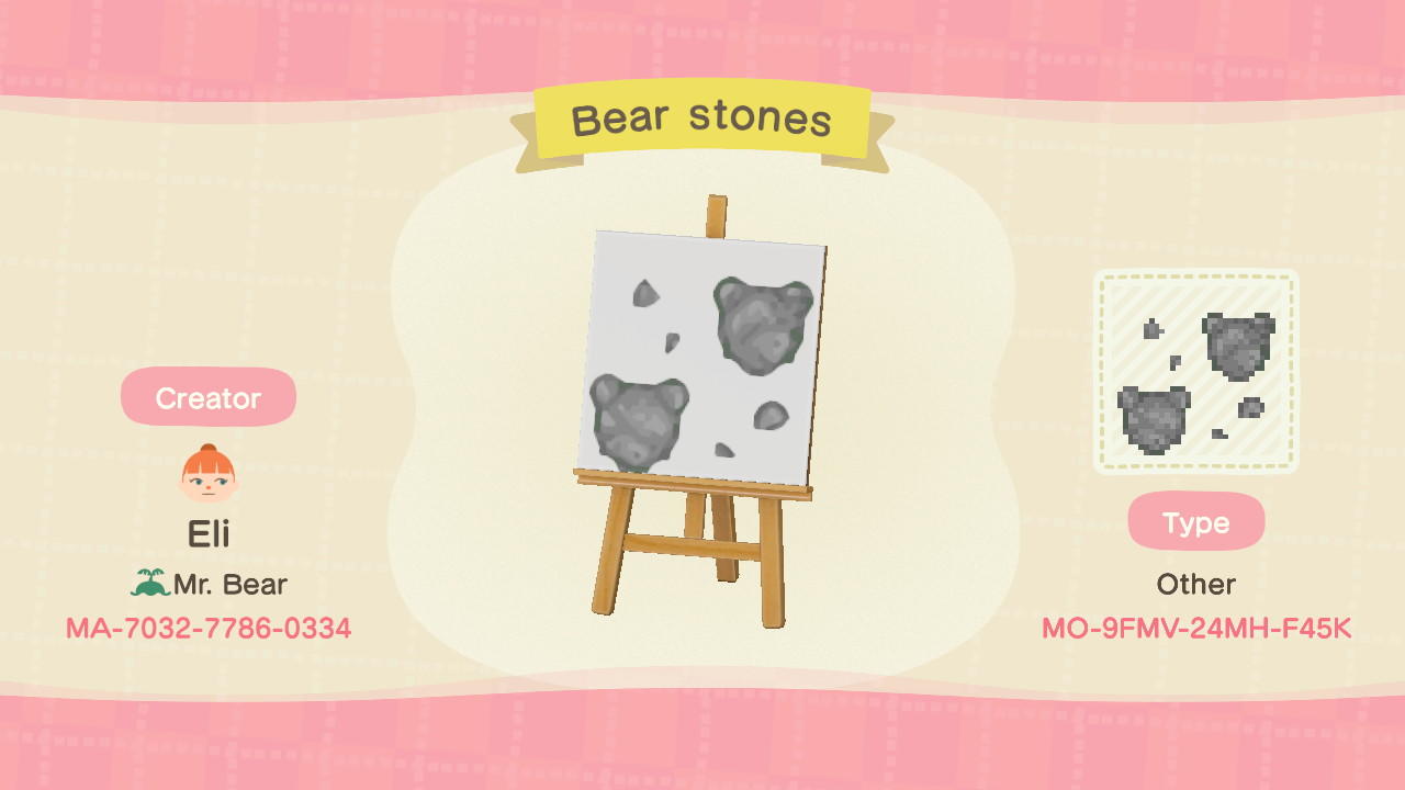 Animal Crossing Design Code: MO-9FMV-24MH-F45K Bear stones