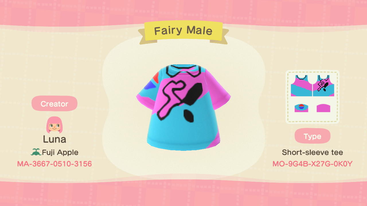 Animal Crossing Design Code: MO-9G4B-X27G-0K0Y Fairy Male