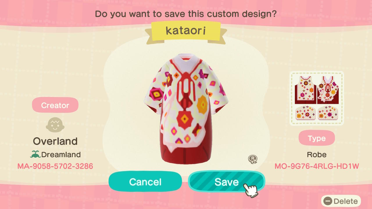 Animal Crossing Design Code: MO-9G76-4RLG-HD1W Kataori
