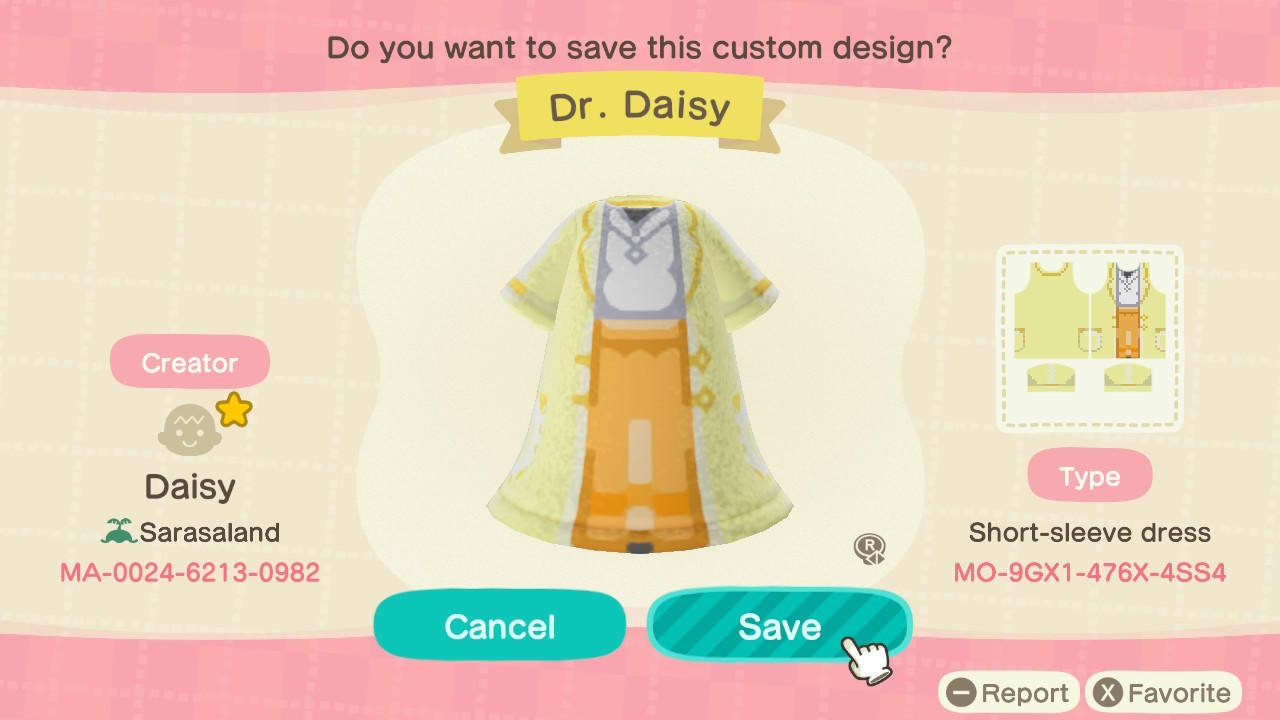 Animal Crossing Design Code: MO-9GX1-476X-4SS4 Dr. Daisy