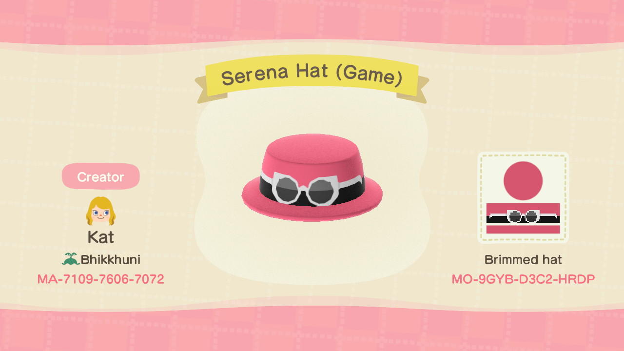 Animal Crossing Design Code: MO-9GYB-D3C2-HRDP Serena Hat (Game)