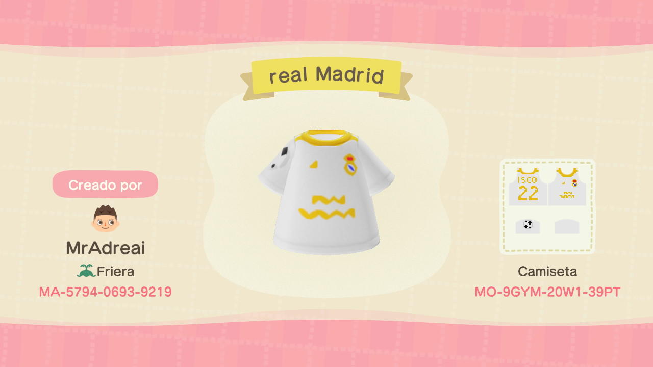 Animal Crossing Design Code: MO-9GYM-20W1-39PT Real Madrid