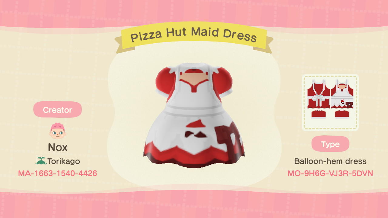 Animal Crossing Design Code: MO-9H6G-VJ3R-5DVN Pizza Hut Maid Dress