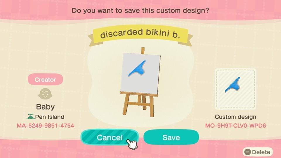 Animal Crossing Design Code: MO-9H9T-CLV0-WPD6 discarded bikini