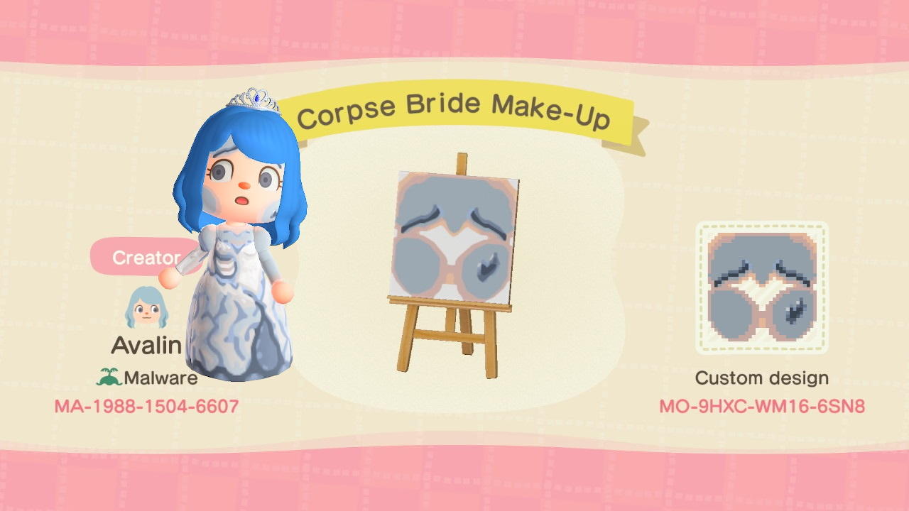 Animal Crossing Design Code: MO-9HXC-WM16-6SN8 Corpse Bride Make-Up